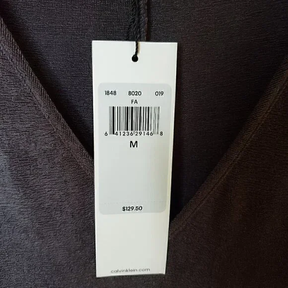 NWT Calvin Klein V-Neck Midi Dress in Gray with Sheen - Picture 3 of 9
